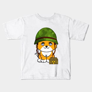 Funny orange cat is a soldier Kids T-Shirt